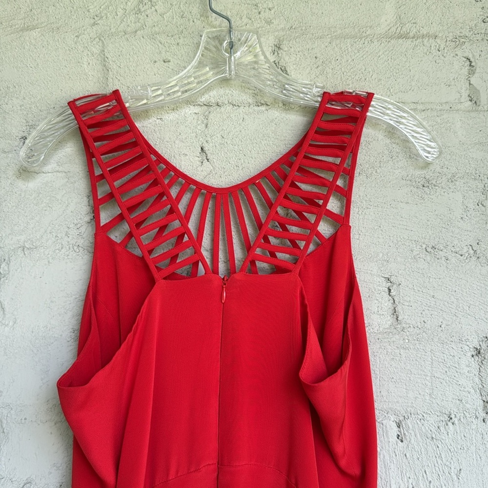 Parker Sarah Red Silk Caged Bodice Sleeveless Fit & Flare Dress Size Medium - Picture 7 of 15